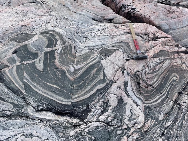 Ancient metamorphic rocks called gneiss